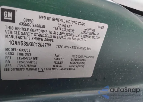 2008 Chevrolet Express Ls из США, поврежденный, VIN 1GAHG39K881204709